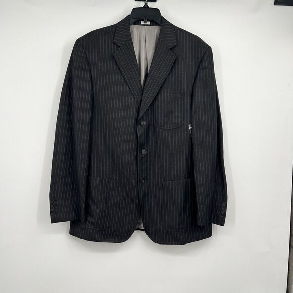 NWT Calvin Klein Mens Linen Wool Blend Blazer Black Pinstripes 3 Button M Reg